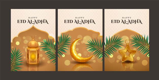Realistische grußkartensammlung für die islamische eid al-adha-feier