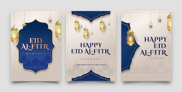 Realistische grußkartensammlung für die islamische eid al-fitr-feier