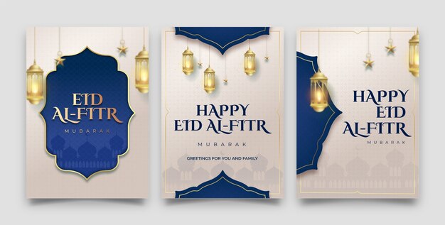 Realistische grußkartensammlung für die islamische eid al-fitr-feier
