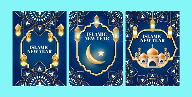 Realistische grußkartensammlung für die islamische neujahrsfeier