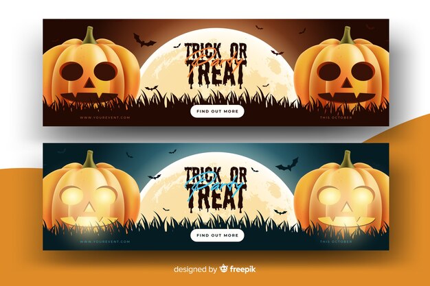 Realistische Halloween-Banner mit Kürbissen