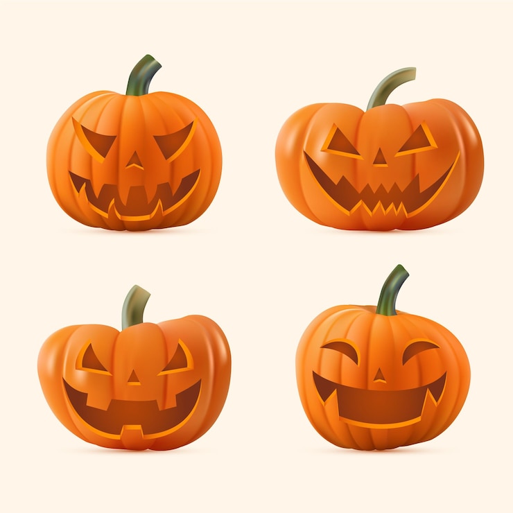 Kostenlose Vektor realistische halloween-kürbiskollektion