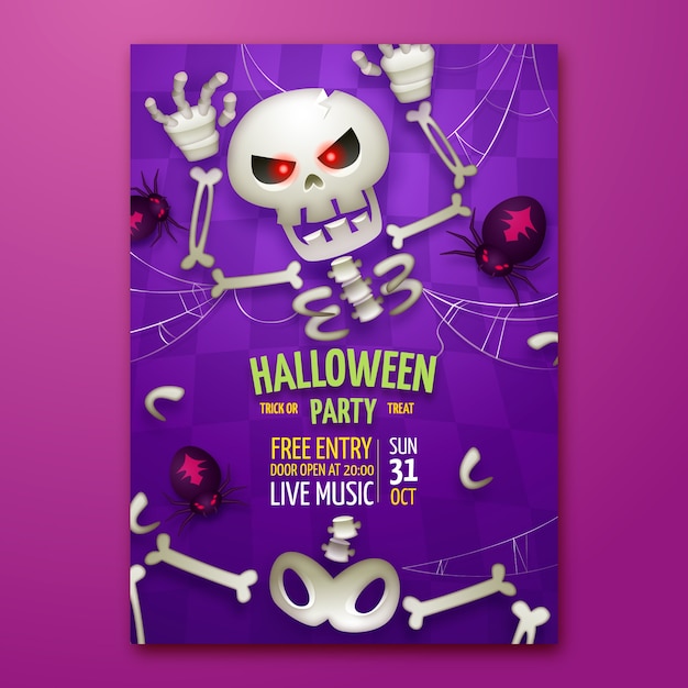 Kostenloser Vektor realistische halloween-party-einladungsvorlage