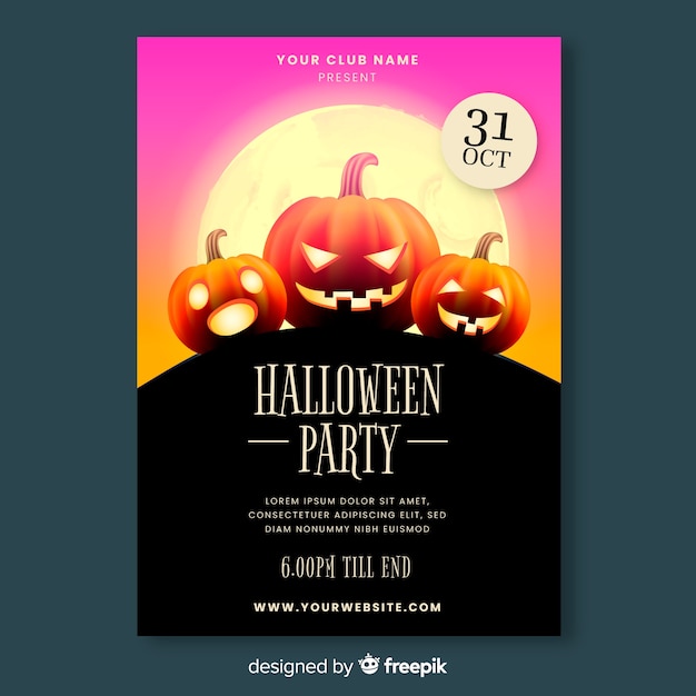 Kostenloser Vektor realistische halloween-party-plakat-vorlage