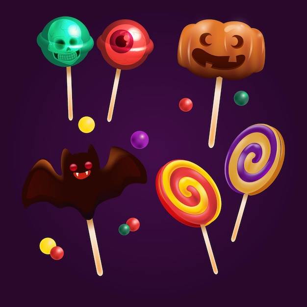 Realistische halloween-süßigkeitensammlung