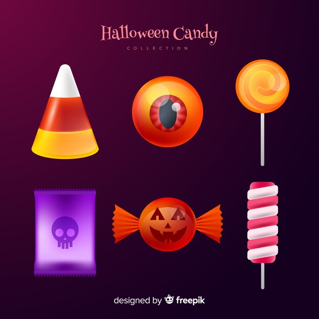 Realistische Halloween-Süßigkeitssammlung auf Steigungshintergrund
