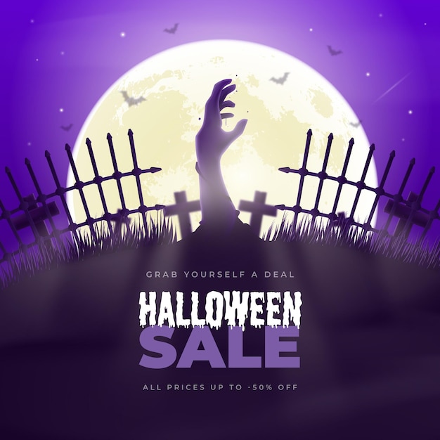 Realistische Halloween-Verkaufsillustration mit Friedhof