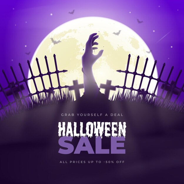 Realistische Halloween-Verkaufsillustration mit Friedhof