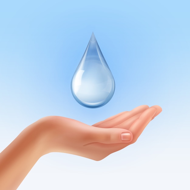 Realistische Hand mit Wassertropfen