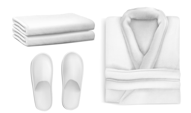 Kostenloser Vektor realistische handtuch-, bademantel- und schuhkollektion