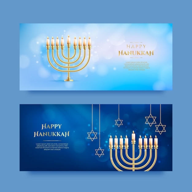 Kostenloser Vektor realistische hanukkah horizontale banner eingestellt