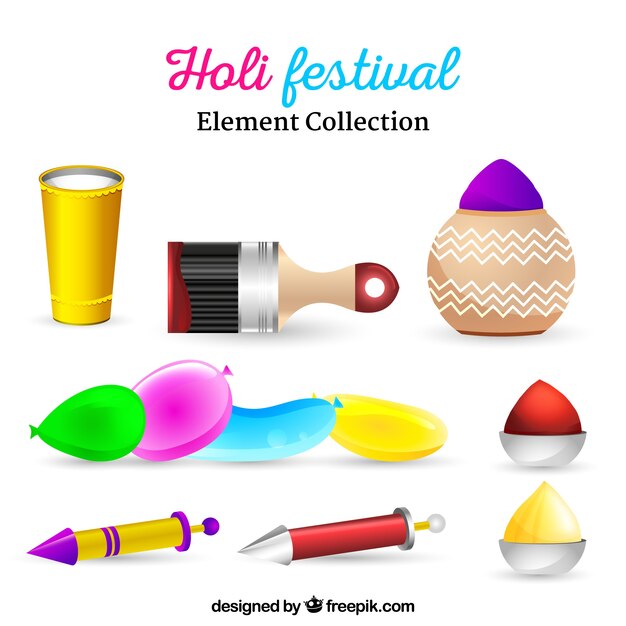 Realistische Holi Festival Elements Sammlung