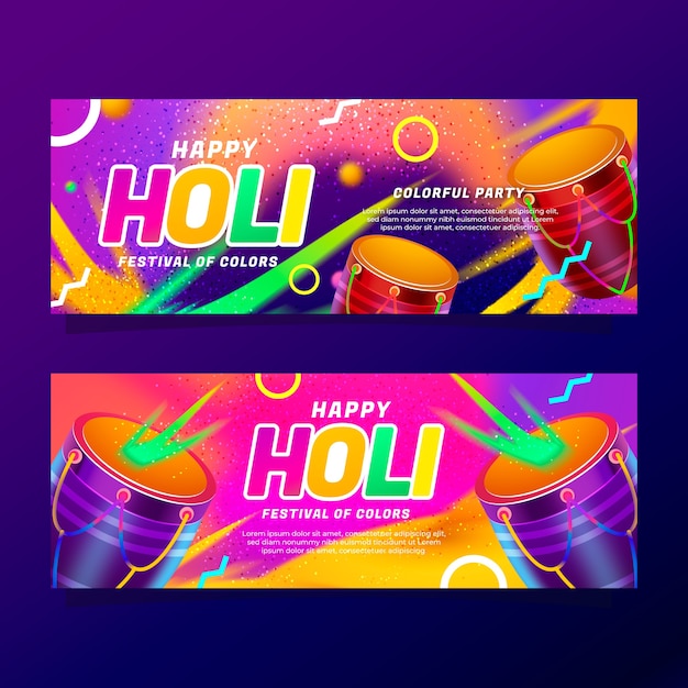 Kostenloser Vektor realistische holi horizontale banner gesetzt