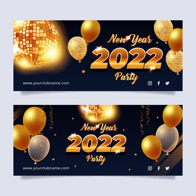Realistische horizontale Banner des neuen Jahres eingestellt