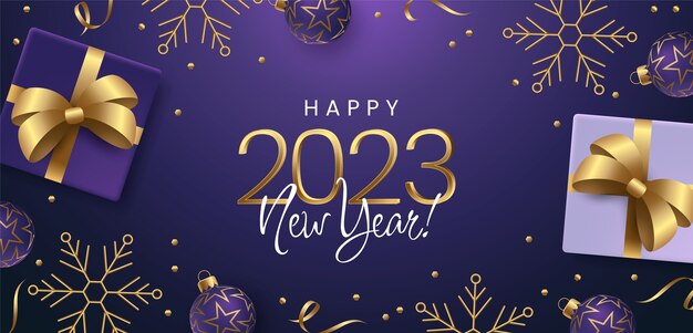 Realistische horizontale Bannervorlage für das neue Jahr 2023