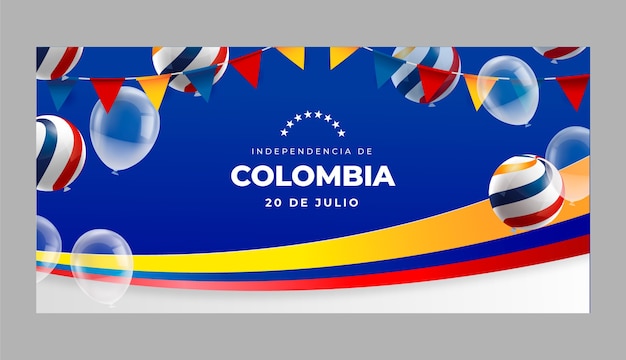 Kostenloser Vektor realistische horizontale bannervorlage für die feier des kolumbianischen unabhängigkeitstages