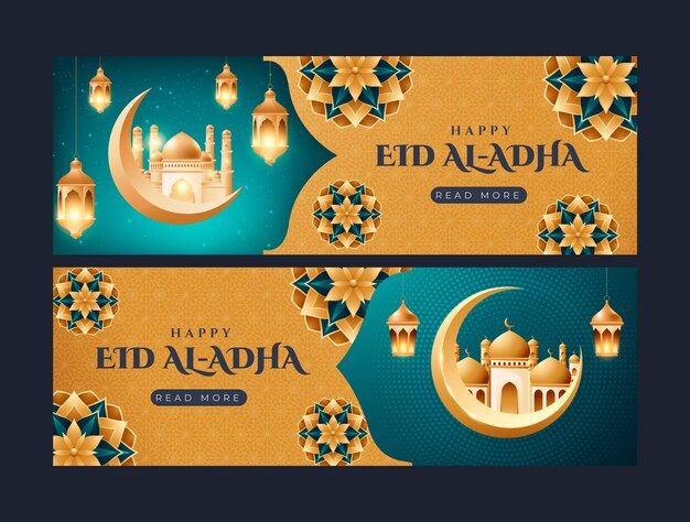 Realistische horizontale bannervorlage für die islamische eid al-adha-feier