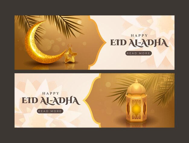 Realistische horizontale bannervorlage für die islamische eid al-adha-feier
