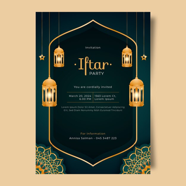 Realistische Iftar-Party-Einladungsvorlage für die islamische Ramadan-Feier.
