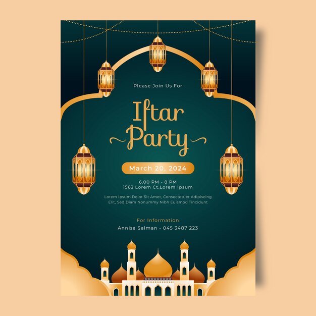 Realistische Iftar-Party-Einladungsvorlage für die islamische Ramadan-Feier.