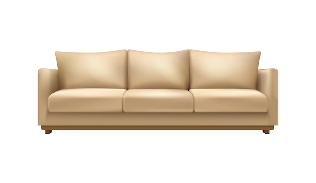 Realistische Ikone des modernen beige Sofas auf weißer Hintergrundvektorillustration