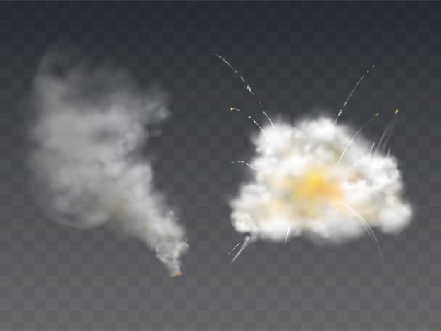 Realistische illustration der explosionsrauch-explosion mit bombenexplosion, brennendem feuersmog und kracher