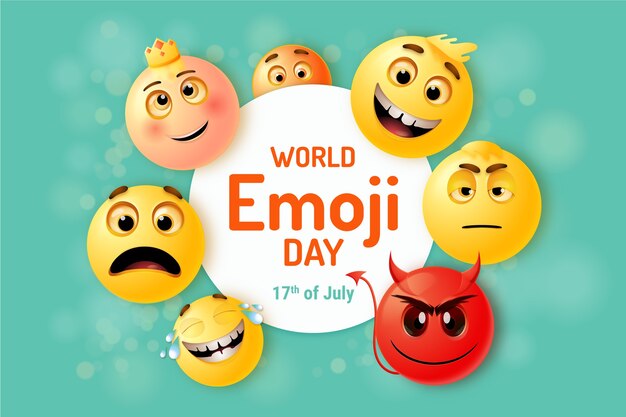 Realistische Illustration zum Welt-Emoji-Tag mit Emoticons