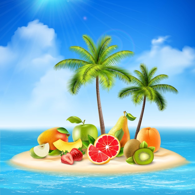 realistische Insel voller Früchte