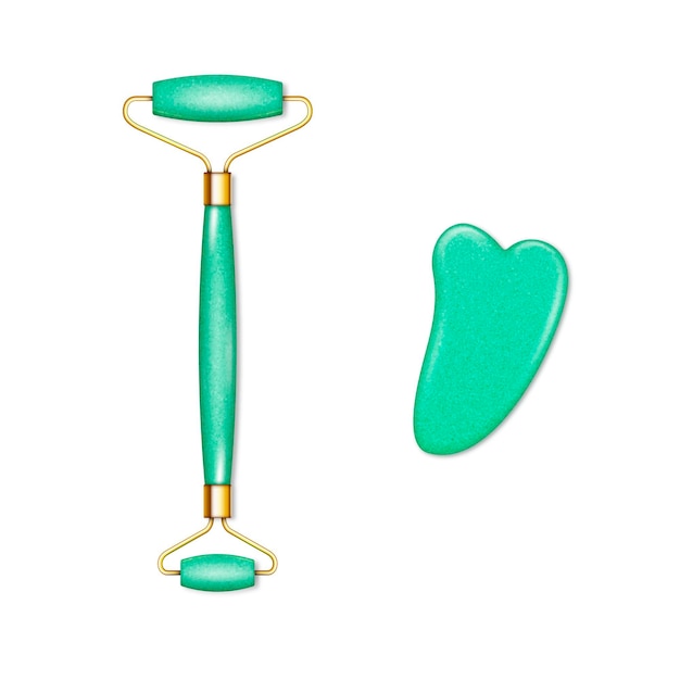 Realistische Jadewalze und Gua Sha Illustration