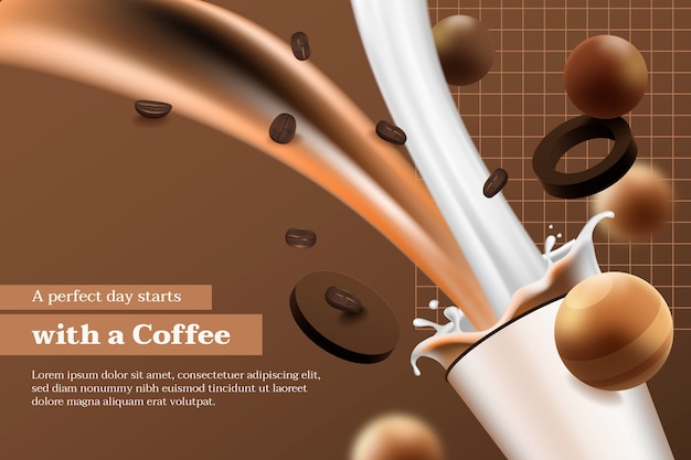 Kostenloser Vektor realistische kaffeeschablone des flachen designs