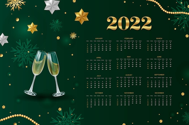 Kostenloser Vektor realistische kalendervorlage 2022