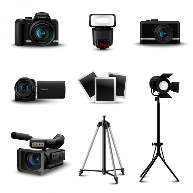 Kostenloser Vektor realistische kamera-icons