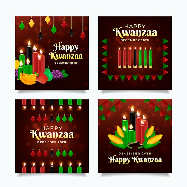 Kostenloser Vektor realistische kwanzaa instagram posts sammlung