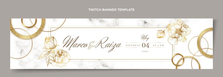 Kostenlose Vektor realistische luxus-goldene hochzeit twitch banner