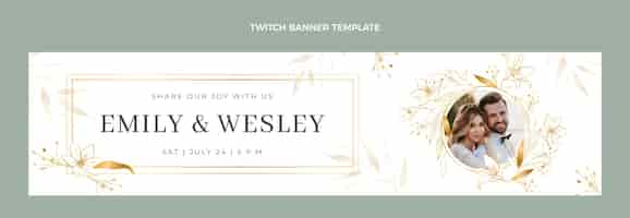 Kostenloser Vektor realistische luxus-goldene hochzeit twitch-banner