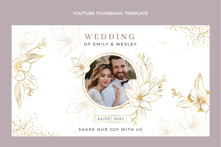 Kostenlose Vektor realistische luxus-goldene hochzeit youtube-thumbnail