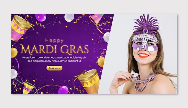 Realistische mardi gras horizontale bannervorlage