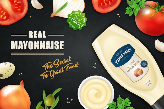 Realistische mayonnaise horizontale anzeigen übelkeit