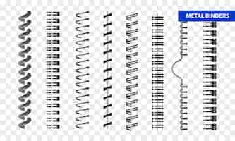 Kostenloser Vektor realistische metallbinder-monochrom-sammlung für dokumentennotizblock-albumblock auf transparentem hintergrund isolierte vektorillustration