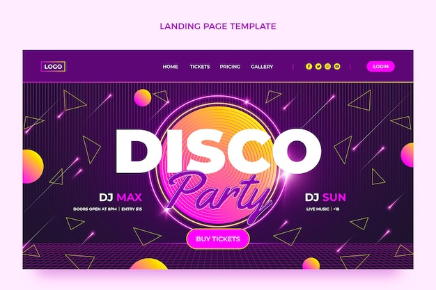 Kostenloser Vektor realistische neon-disco-party-landing-page-vorlage