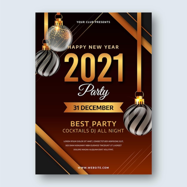 Realistische neue jahr 2021 party flyer vorlage