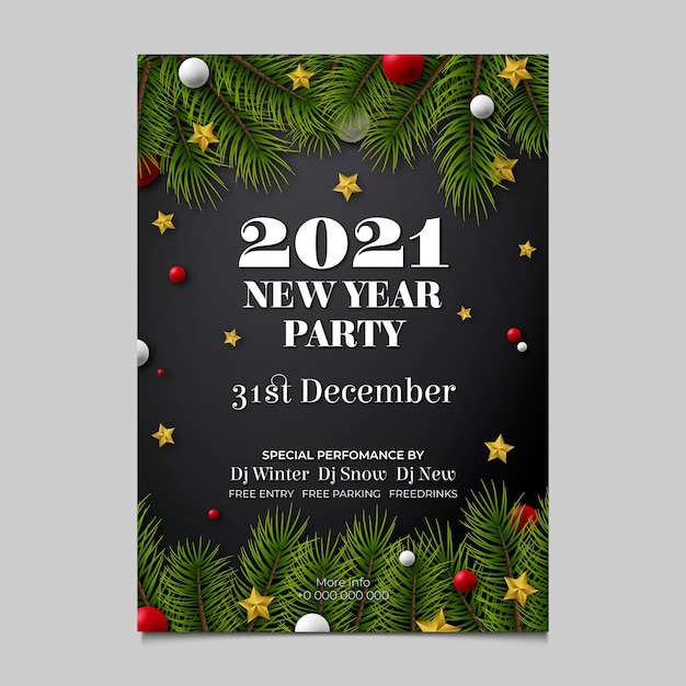 Realistische neue jahr 2021 party flyer vorlage