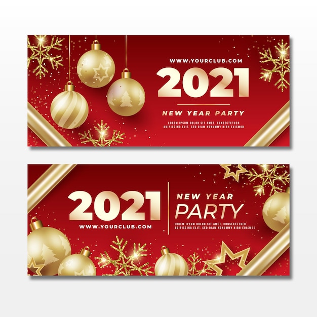 Realistische neujahrsfeier 2021 party banner vorlage