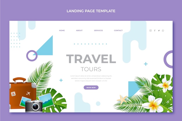 Kostenloser Vektor realistische reise-landingpage mit blättern