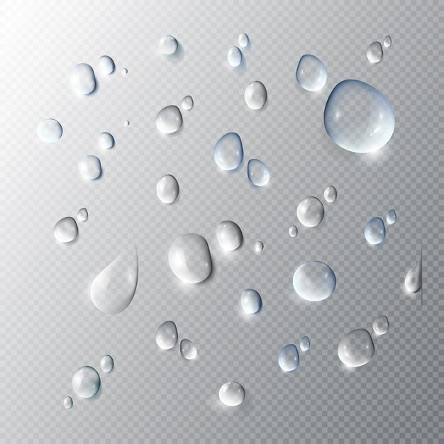 Realistische Sammlung reiner Wassertropfen