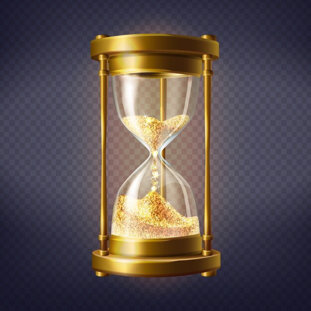 Realistische Sanduhr, antike Uhr mit goldenem Sand
