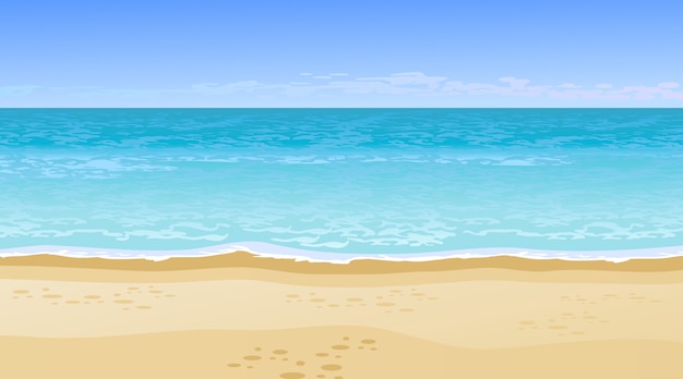 Realistische schöne Aussicht auf das Meer. Sommerferien-Konzept.