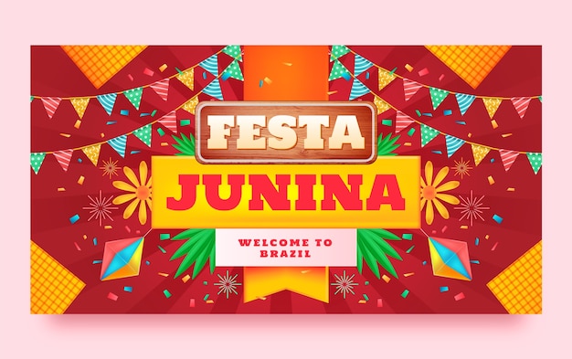 Kostenloser Vektor realistische social-media-beitragsvorlage für die feier der brasilianischen festas juninas