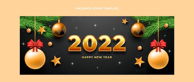 Realistische Social-Media-Cover-Vorlage für das neue Jahr