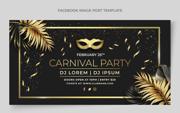 Realistische Social-Media-Postvorlage für Karneval